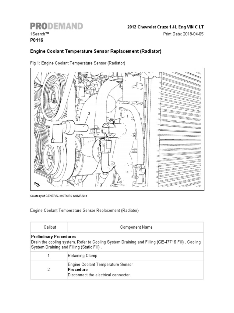 P0116 Engine Coolant Temperature Sensor Replacement (Radiator) PDF