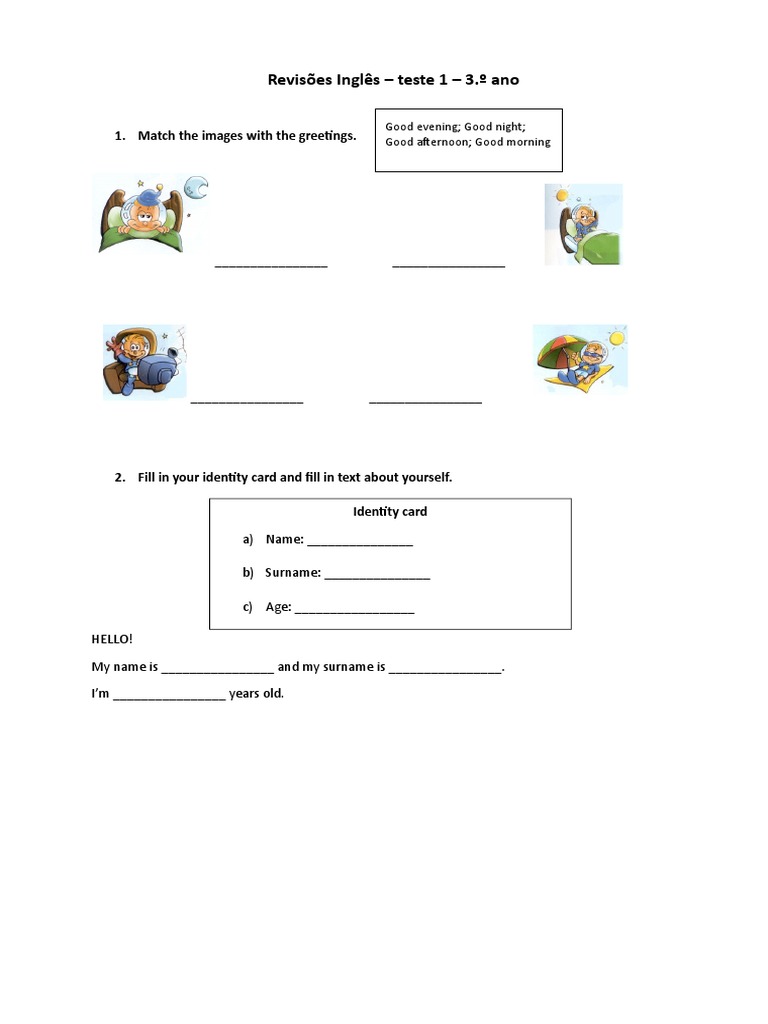 Revisões Teste 1 Inglês 3.º Ano | PDF