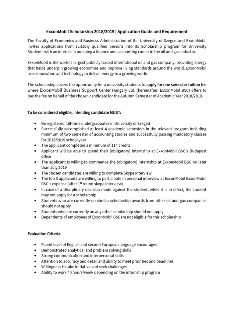 Exxonmobil Scholarship 2018/2019 - Application Guide and Requirement