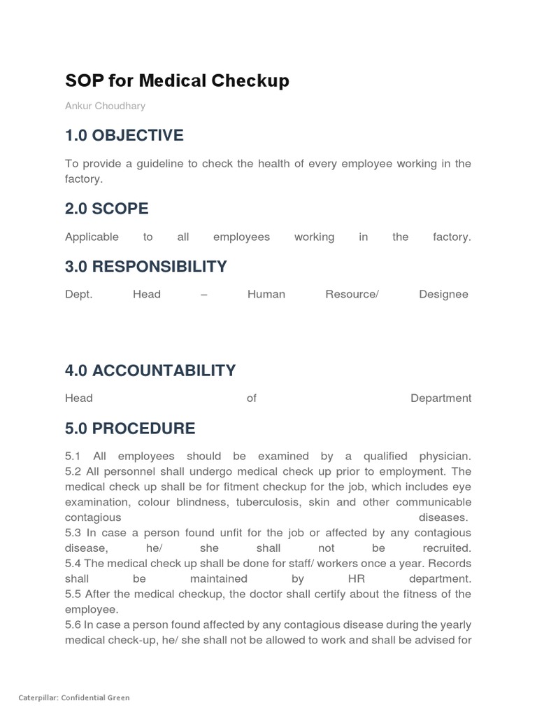 Medical Checkup SOP for Employees | PDF | Physical Examination | Test ...