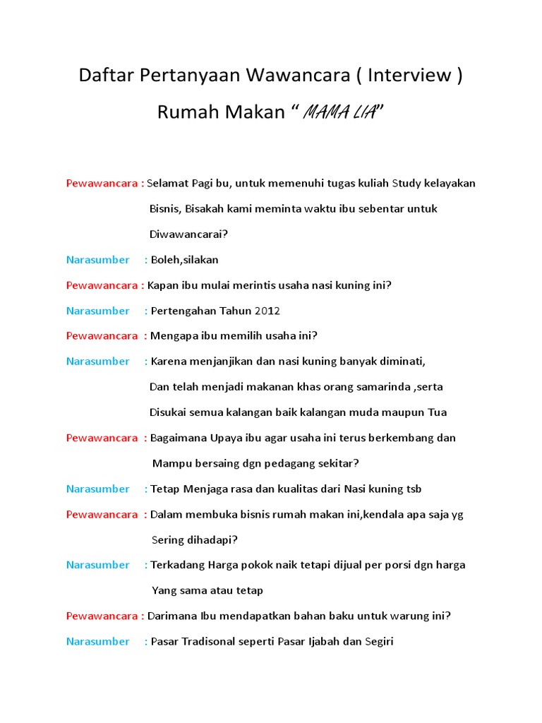 Daftar Pertanyaan Wawancara