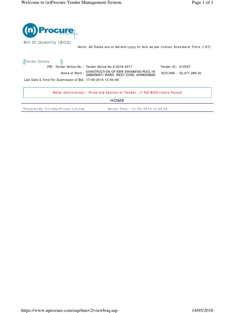 BOQ for Swimming Pool Construction | PDF