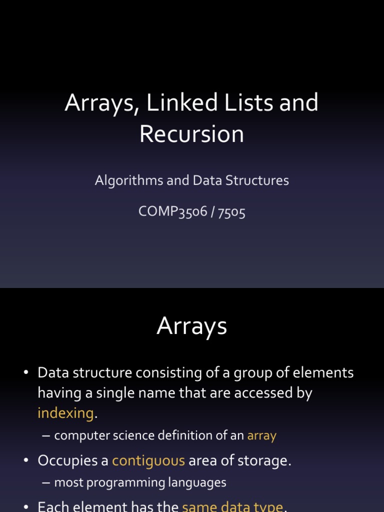 Arrays, Linked Lists and Recursion: Algorithms and Data Structures ...