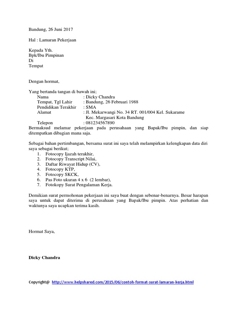 Contoh Surat Lamaran Kerja Umum 1docx