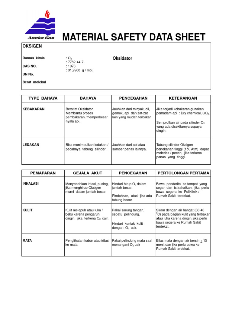 Material Safety Data Sheet O2 PDF | PDF