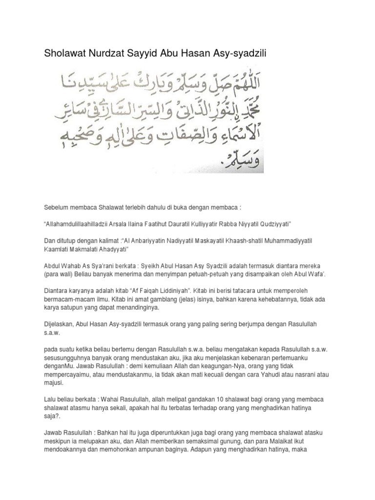 Sholawat Nurdzat Sayyid Abu Hasan Asy