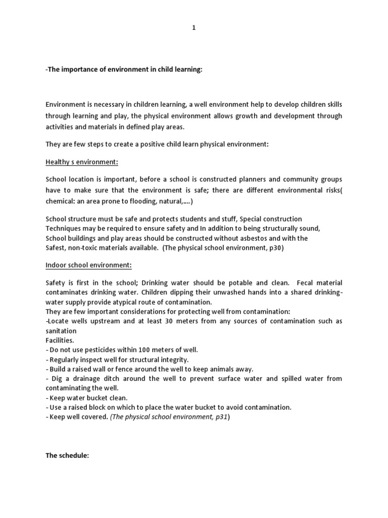 Environment's Role in Early Learning | PDF | Teachers | Curriculum