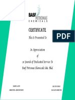 Certificate: This Is Presented To in Appreciation of 10 Yeards of Dedicated Service To Basf Petronas Chemicals Sdn. BHD