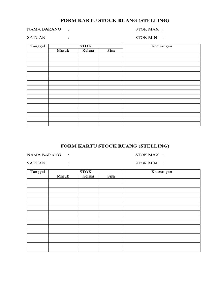 Form Kartu Stock Ruang