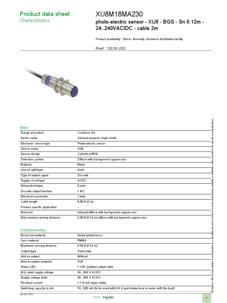 Osisense Xu Xu8m18ma230 | PDF | Electrical Wiring | Sensor