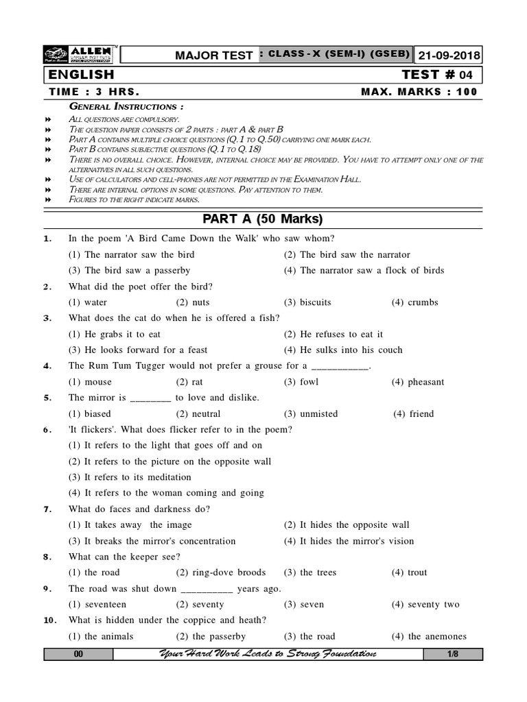 Class X English Practice Test PDF | PDF | Poetry