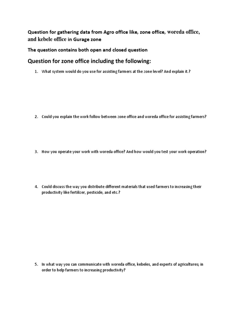 Question For Zone Office Including The Following | PDF