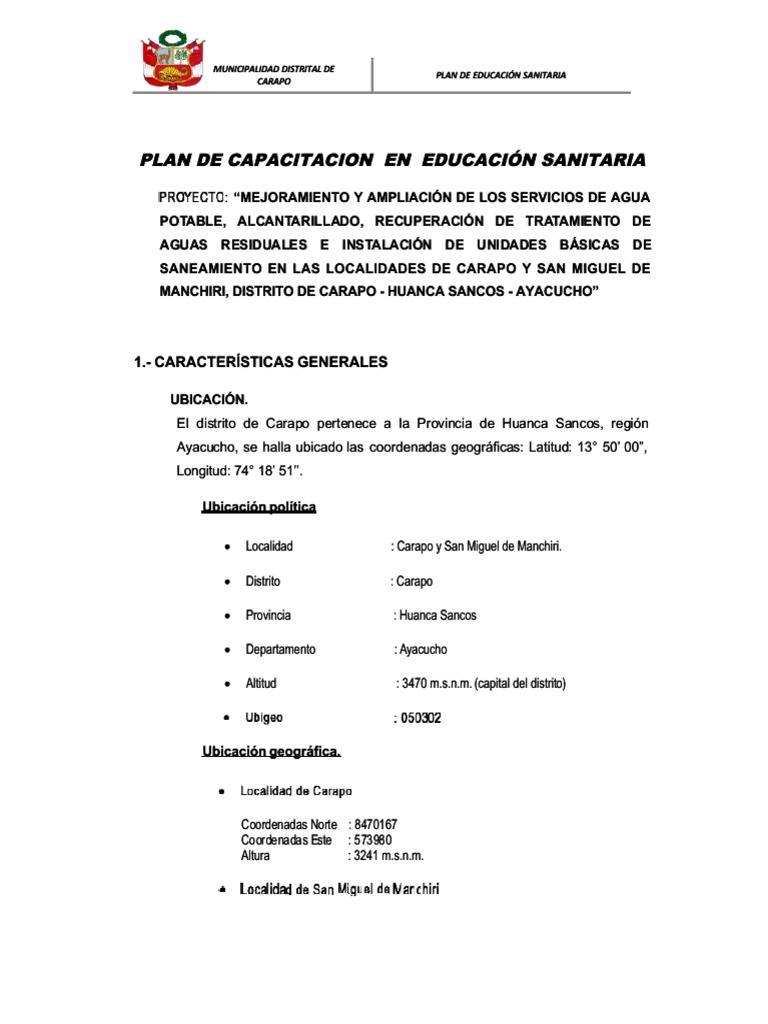 Plan de Educación Sanitaria Carapo | PDF | Higiene | Agua