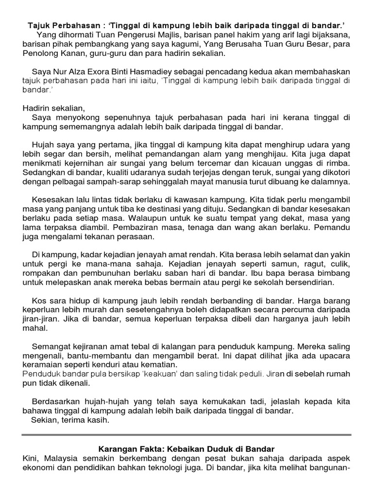 Tinggal Di Kampung Lebih Baik Daripada Tinggal Di Bandar Pdf
