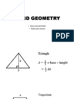 Solid Geometry: - Area and Perimeter - Solid and Volume