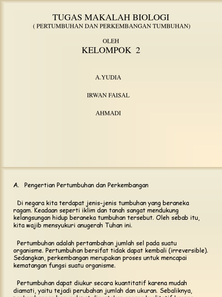 Contoh Makalah Biologi Tentang Pertumbuhan Dan