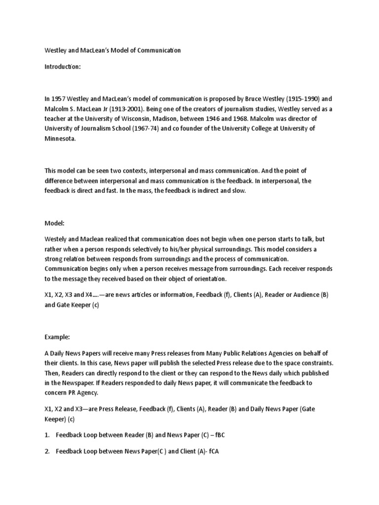 Westley And Maclean S Model Of Communication Doc Sexual Orientation Communication