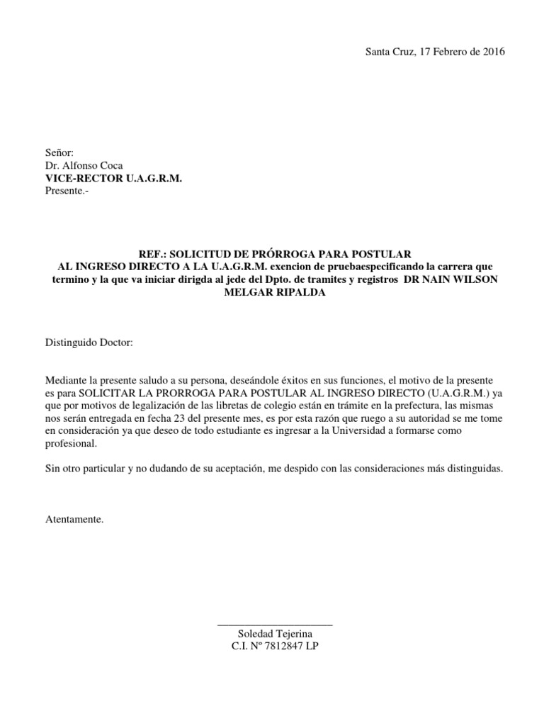 Carta De Solicitud De Exencion De Prueba De Admision