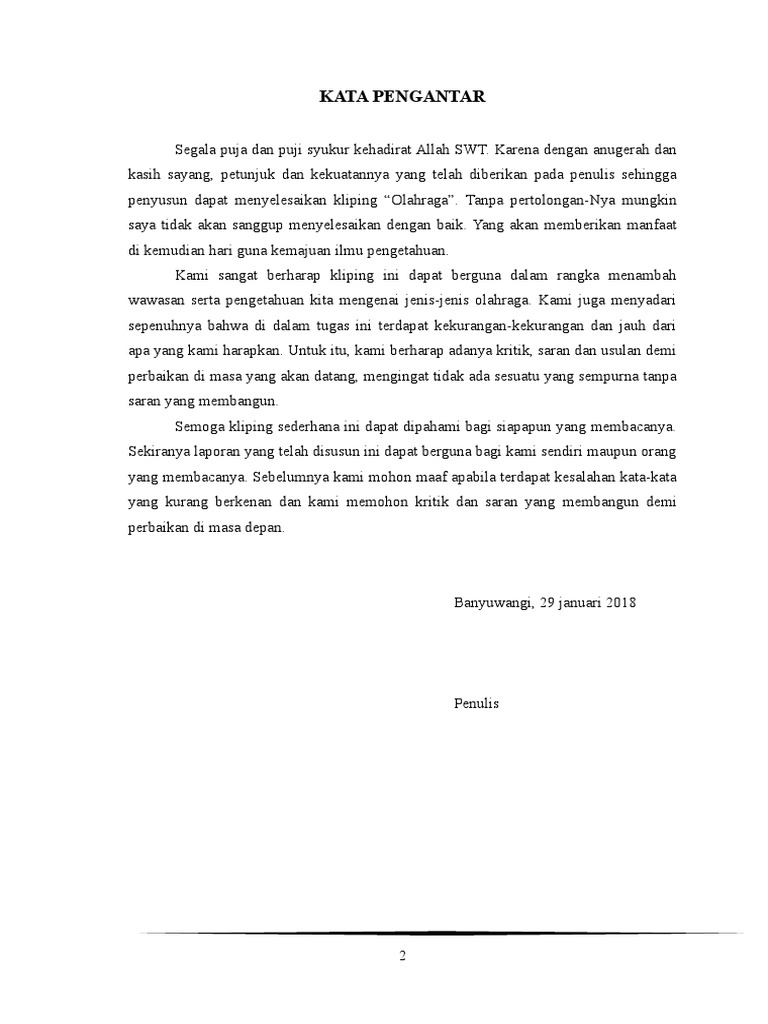 Kata Pengantar Daftar Isi Kliping Makalah Olahraga