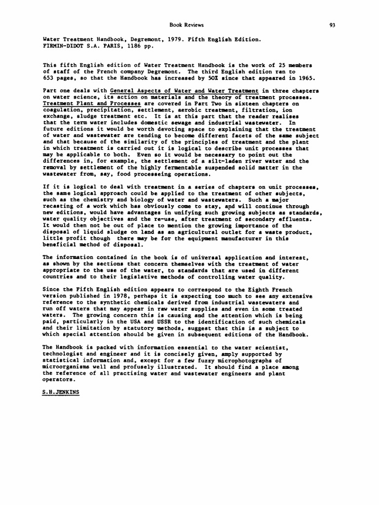 Water Treatment Handbook Degremont 1979 Fifth English Edition Firmin