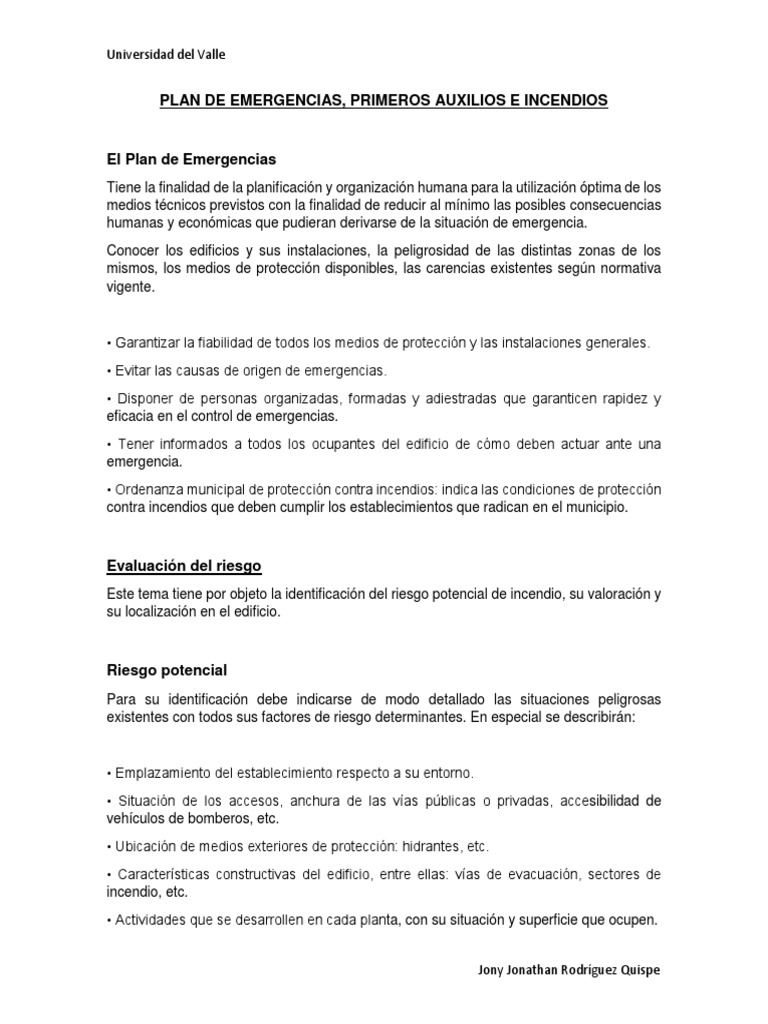 Plan de Emergencias | PDF | Inventario | Bombero