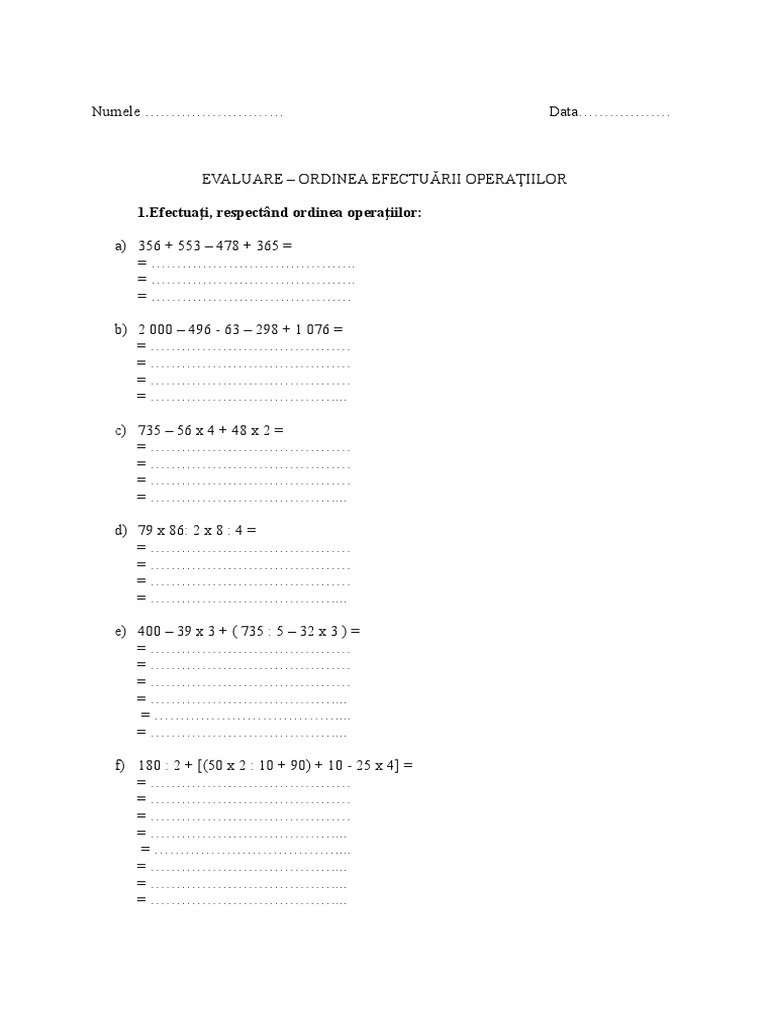 1 Evaluare Ordinea Efectuarii Operatiilor