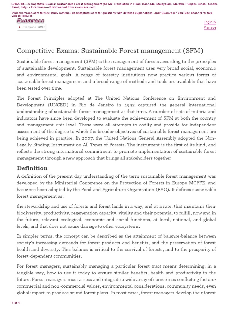 Sustainable Forest Management Overview | PDF | Environmental Social ...