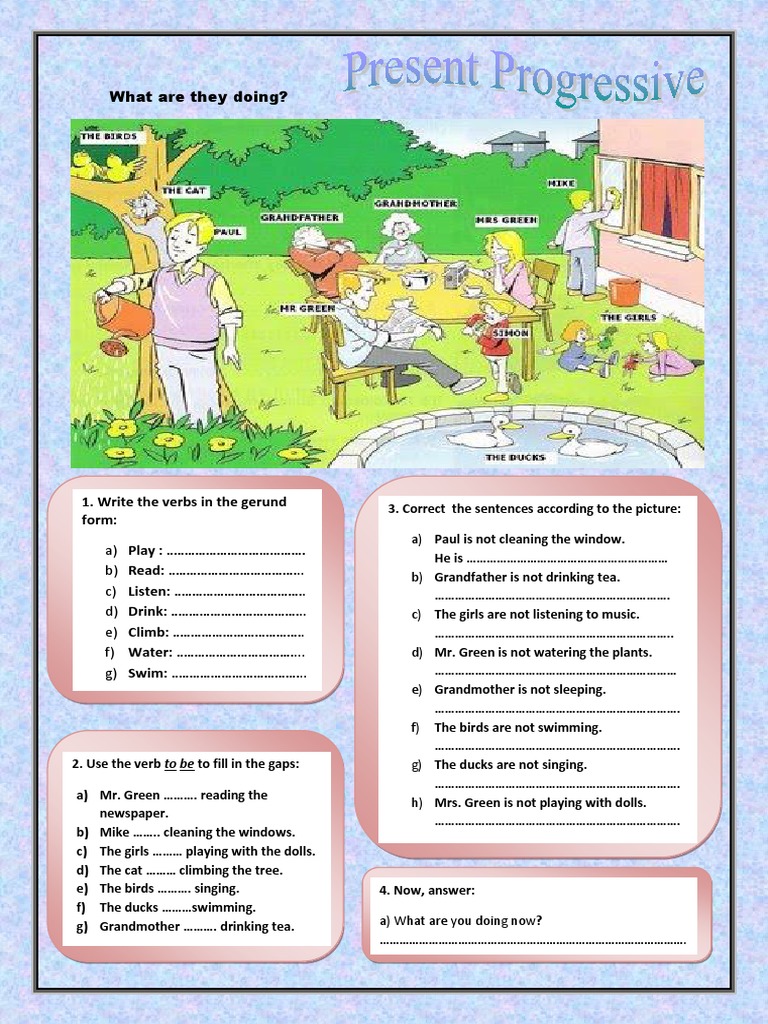 Present Continuous Activities Worksheet | PDF | Home & Garden