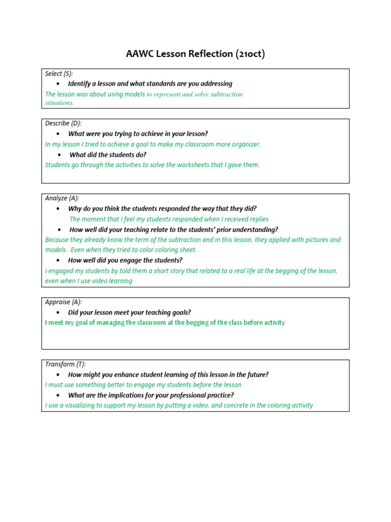 Lesson Reflection21 Oct | PDF