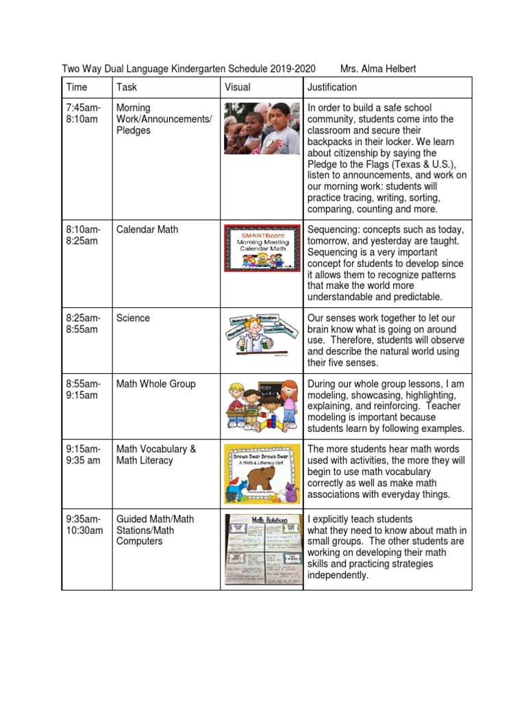 Kindergarten Schedule PDF Reading (Process) Teaching Mathematics