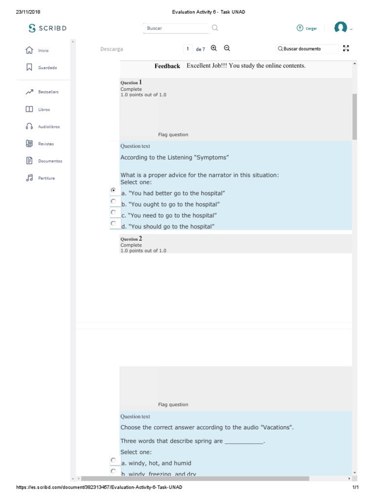 UNAD Evaluation Activity 6 Answers | PDF | Cognition