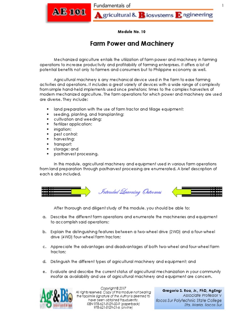 AE 101 M10 Farm Power and Machinery PDF Mill (Grinding) Tractor