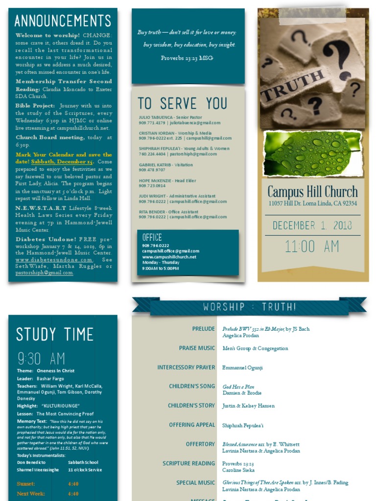Bulletin 12 01, 2018 | PDF | Religious Behaviour And Experience