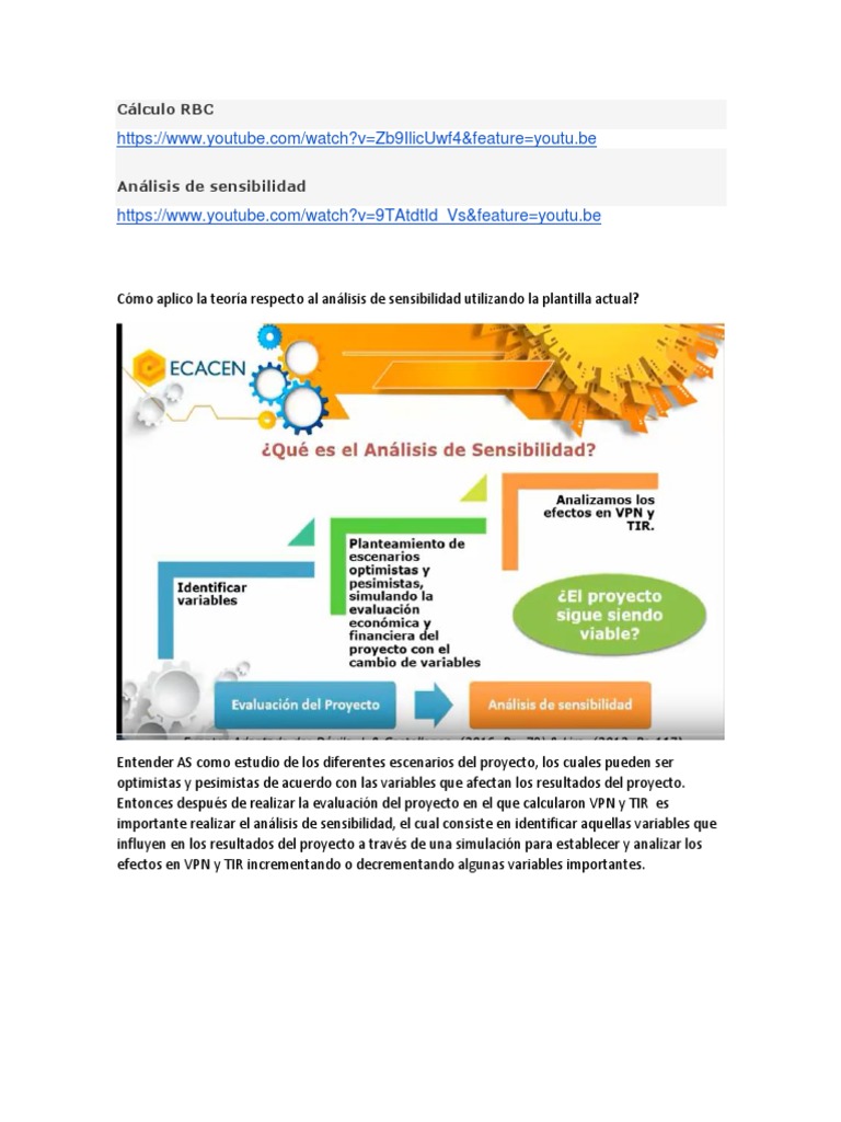 1 Aplicacion RBC y Sensibilidad | PDF | Análisis de sensibilidad | Valor  presente neto