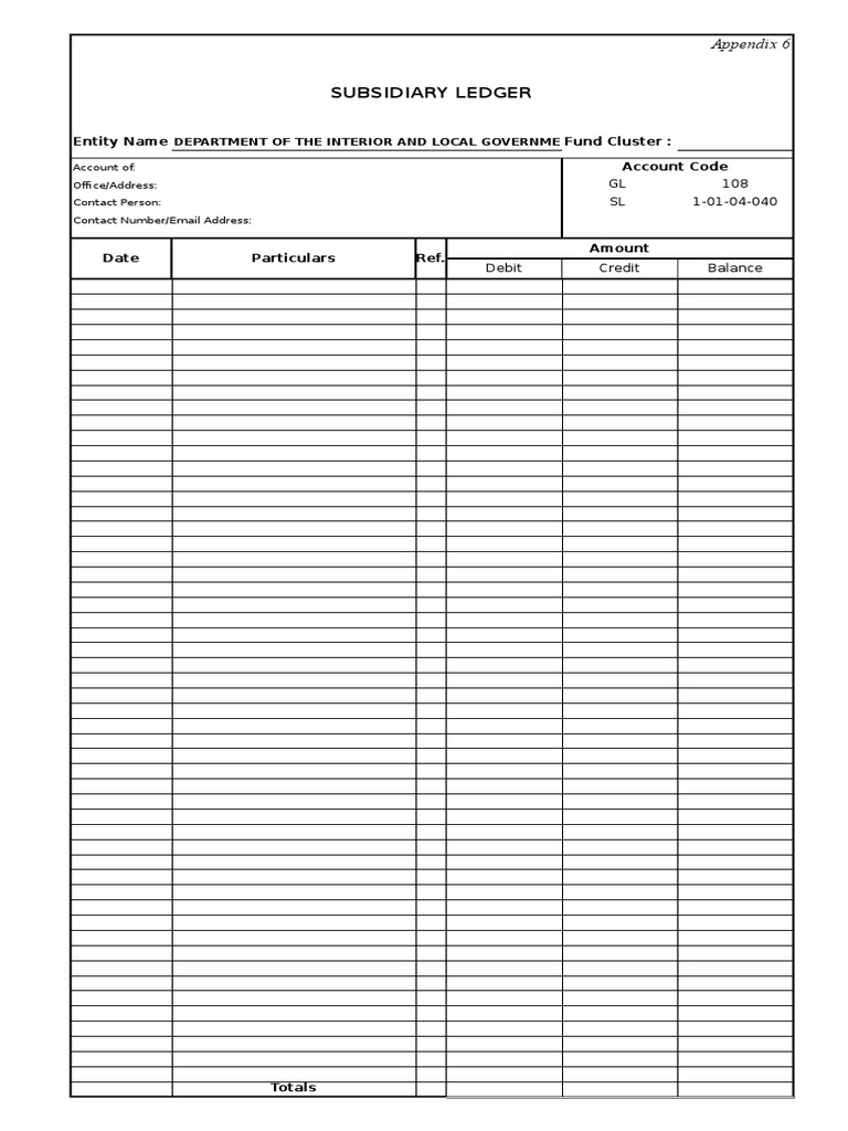Subsidiary Ledger for Department of Interior | PDF