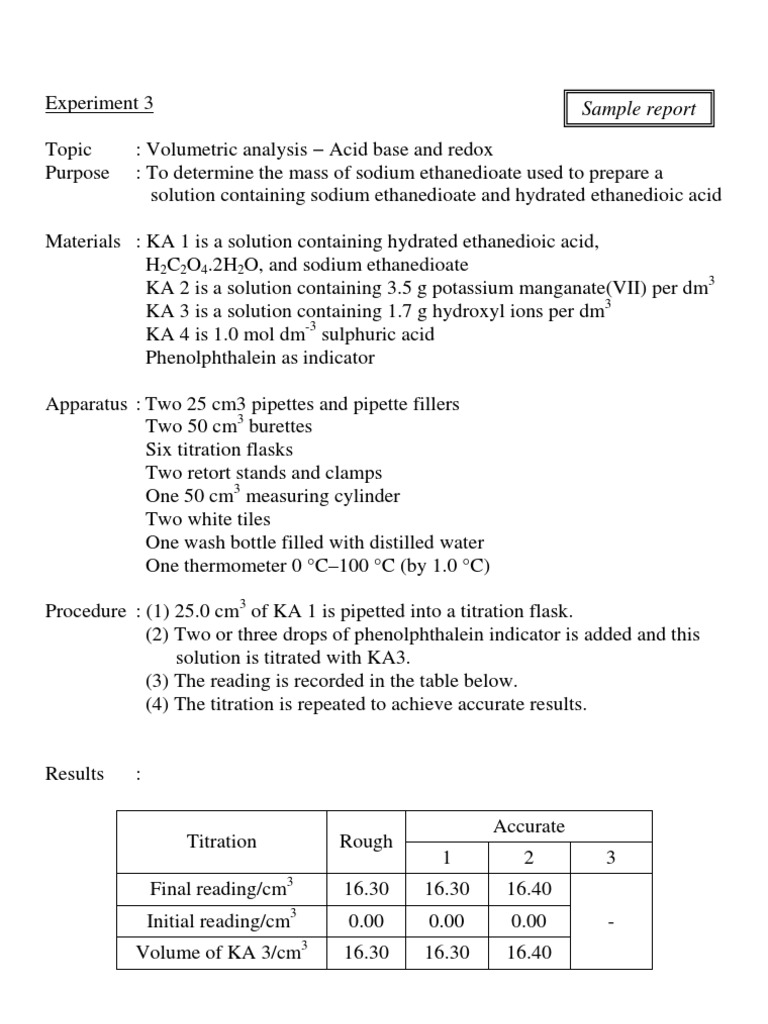 Experiment 3 PDF Titration Chemistry