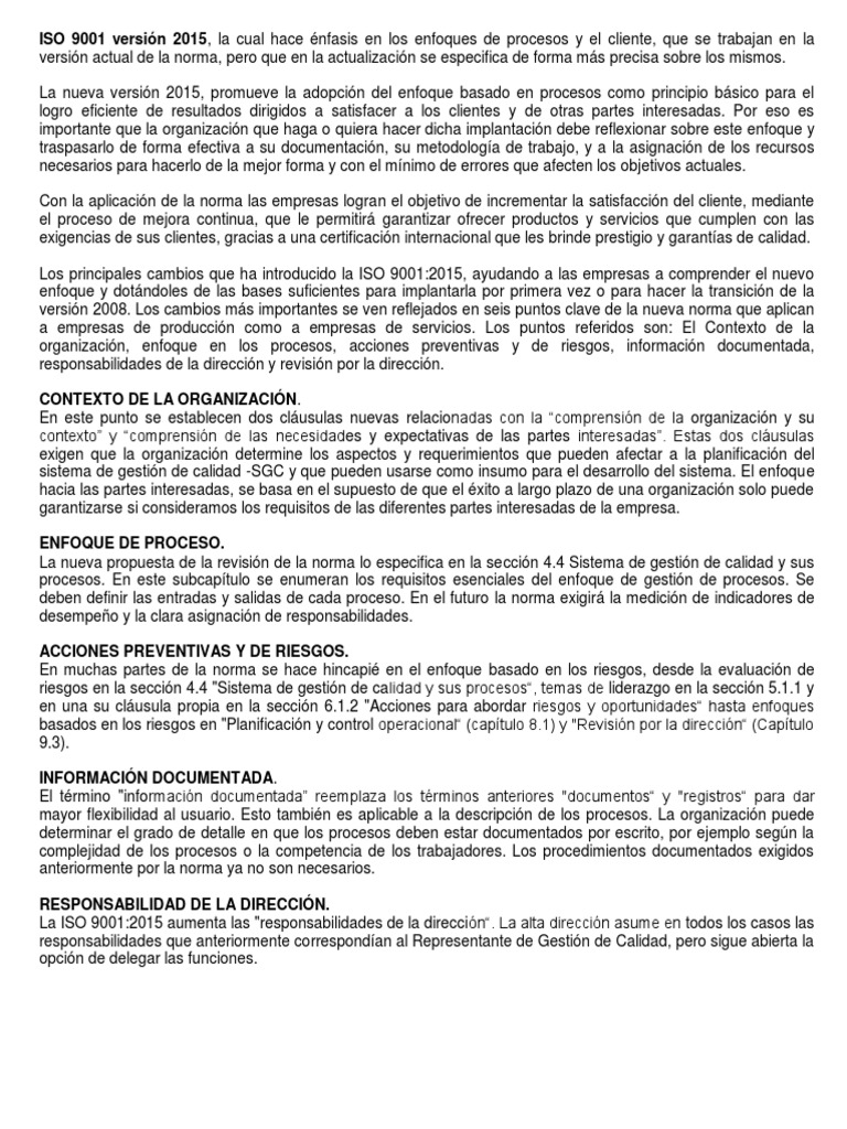 ISO 9001:2015 - Claves y Cambios | PDF | Gestión de la calidad ...