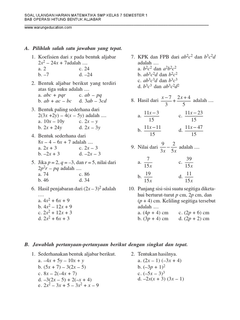 Soal Aljabar 4 Pdf