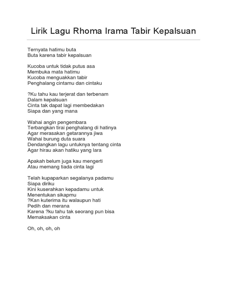 Download Lagu Mp3 Rhoma Irama Tabir Kepalsuan Ada 99 daftar lagu genre lagu dangdut indonesia & barat yang bisa anda download. download lagu mp3 rhoma irama tabir