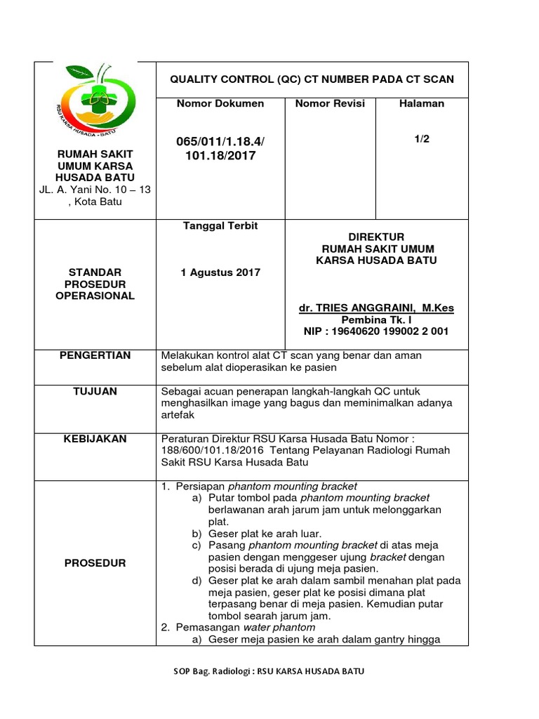 Sop CT Scan QC | PDF