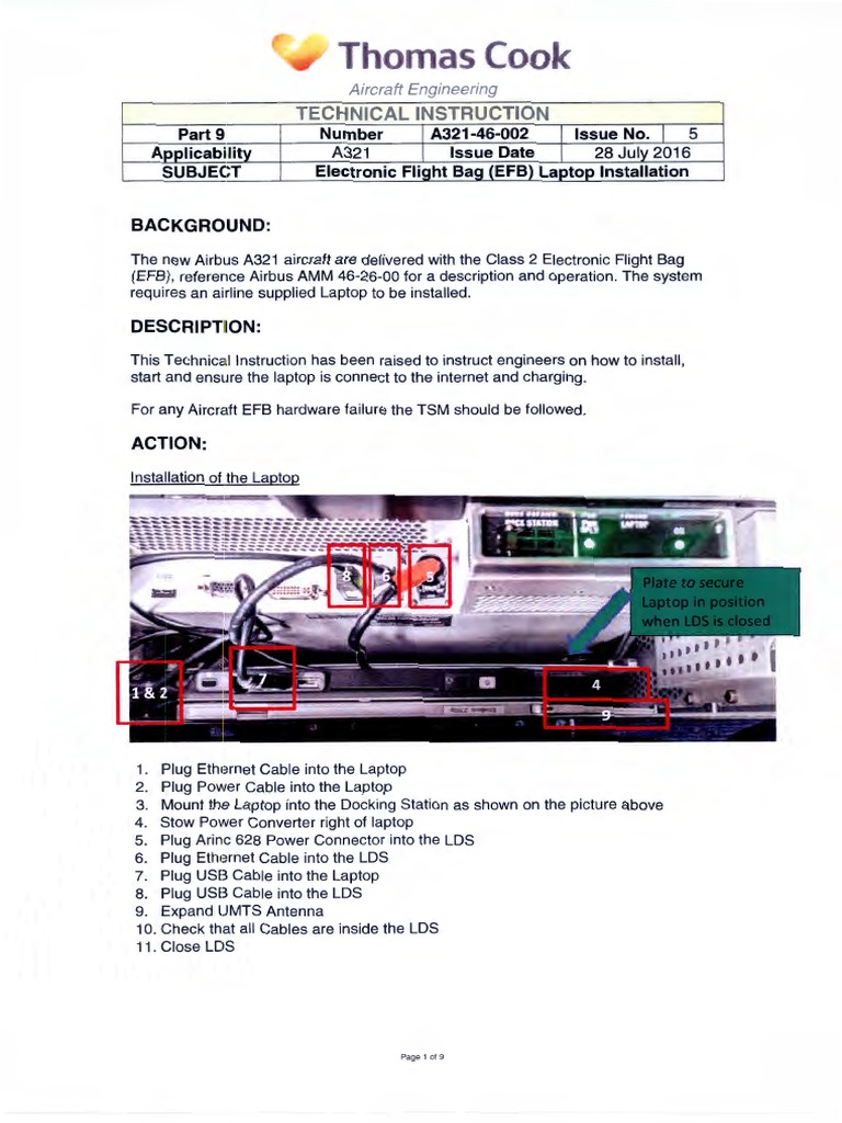 A321 EFB Laptop Installation Guide | PDF | Electrical Connector | Laptop