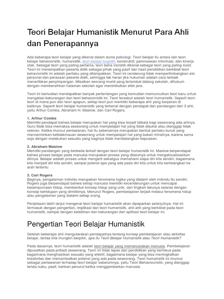Teori Belajar Humanistik Menurut Para Ahli Pdf