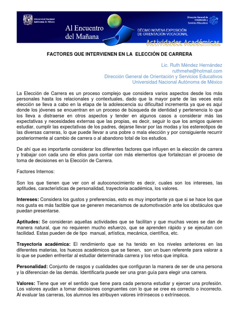 Factores en la Elección de Carrera | PDF | Toma de decisiones | Familia