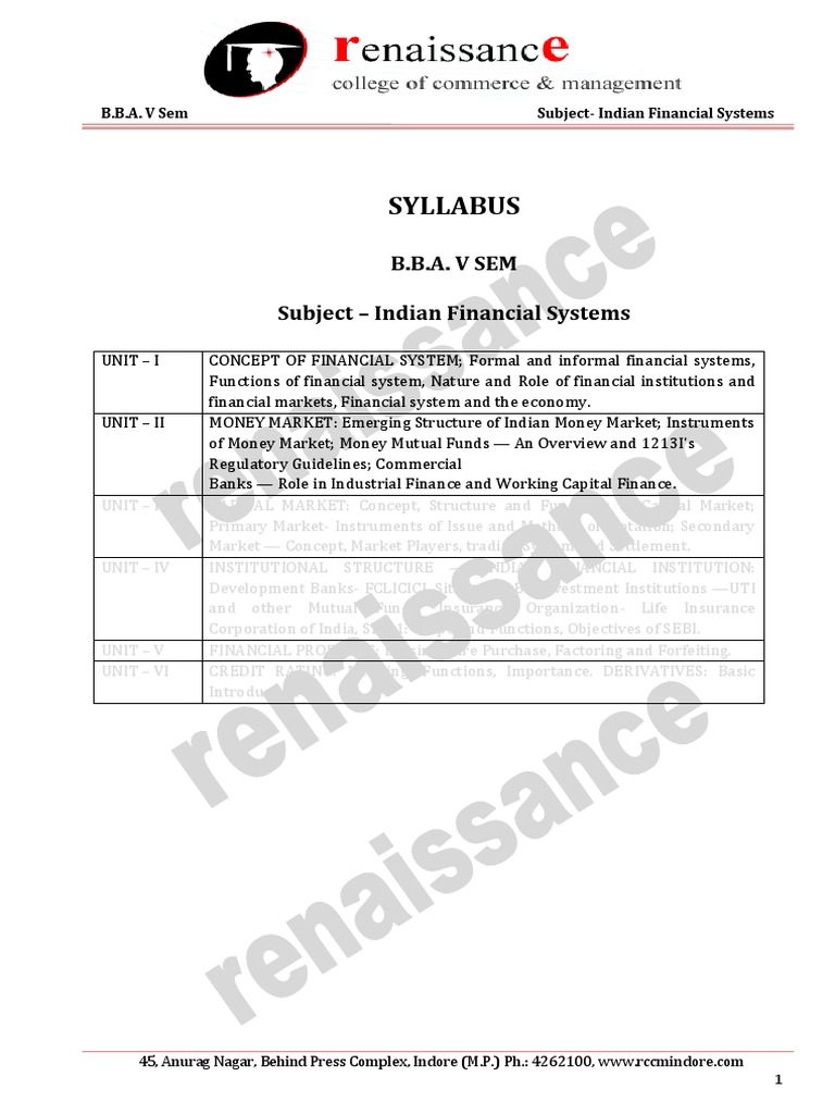 BBA V Indian Financial Systems PDF | PDF | Financial Markets | Money Market