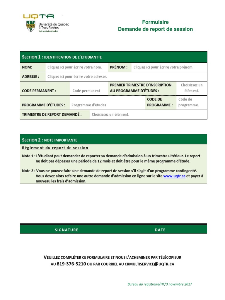 Modèle De Lettre De Demande De Report D admission Pdf