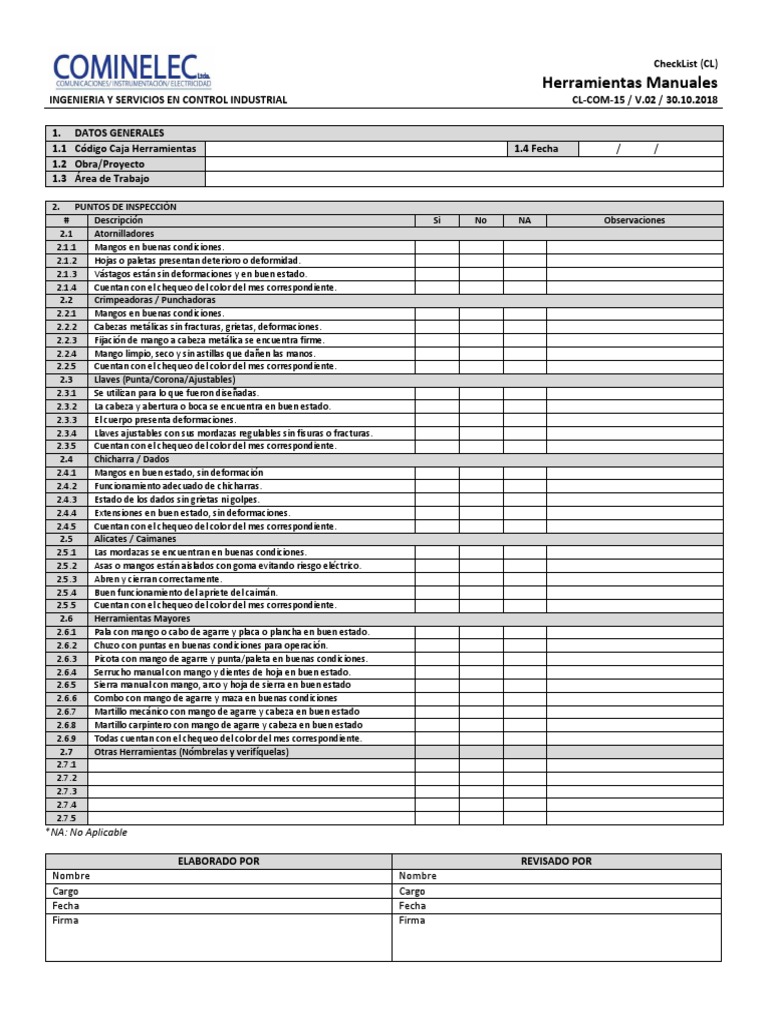 CheckList Herramientas Manuales | PDF | Herramientas | Equipo