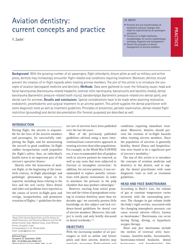 Aviation Dentistry Current Concepts and Practice Dentistry