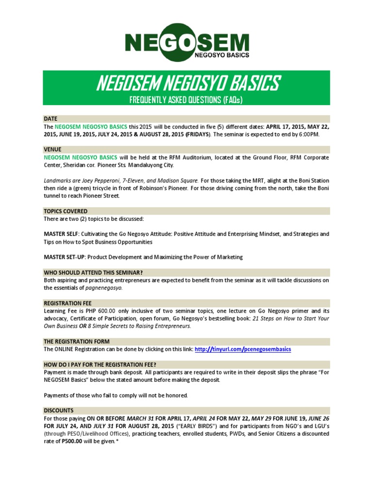 NEGOSEM Negosyo Basics Seminar 2015 | PDF | Economies | Business