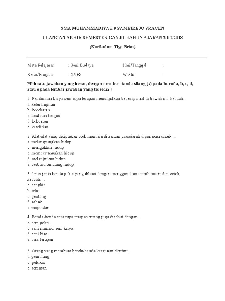 Soal Uas S Budaya Kls X