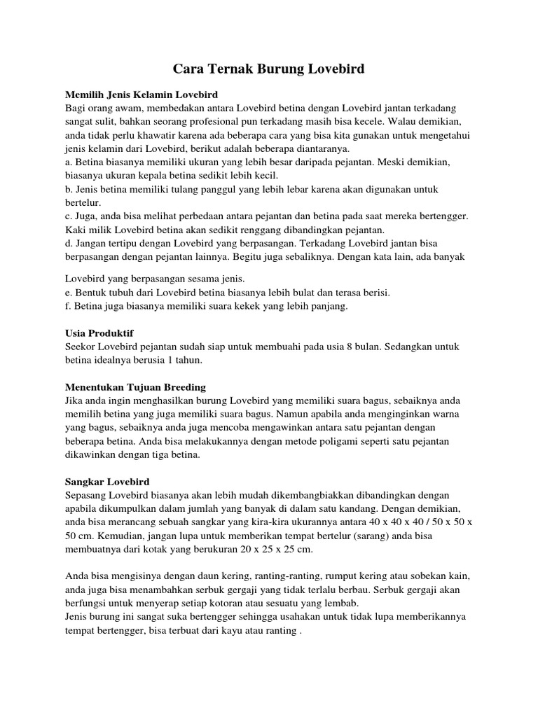 Cara Ternak Burung Lovebird